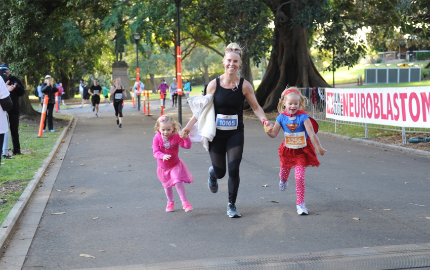 Run2Cure Neuroblastoma mum and daughters running